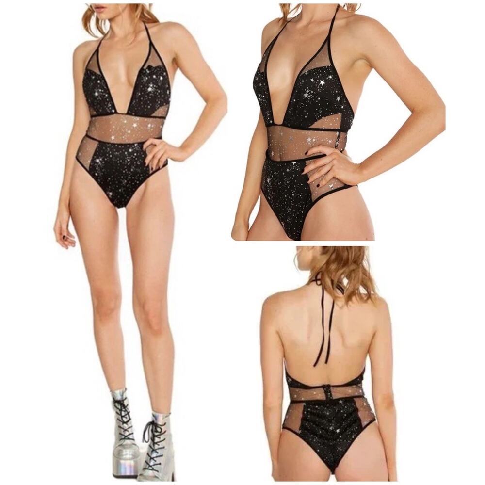 iHeartRaves Halo Star Bodysuit Celestial Metallic Festival Club Punk Goth L/XL